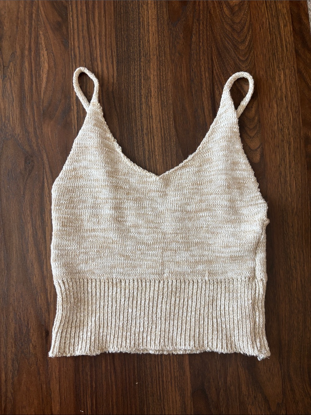 Beige Knit V-Neck Cami crop Top